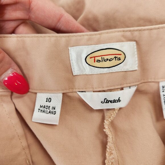 Talbots Tan Trousers Pants Khaki Straight Leg Stretch Flat Front Women's 10 - Picture 6 of 7